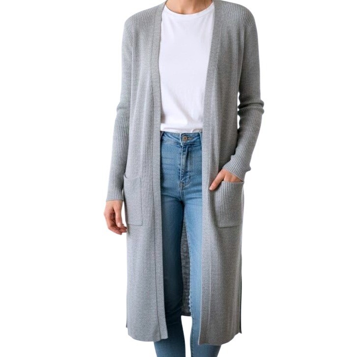 J. Jill Gray Cotton Silk Blend Longline Button Front Cardigan Sweater Womens M